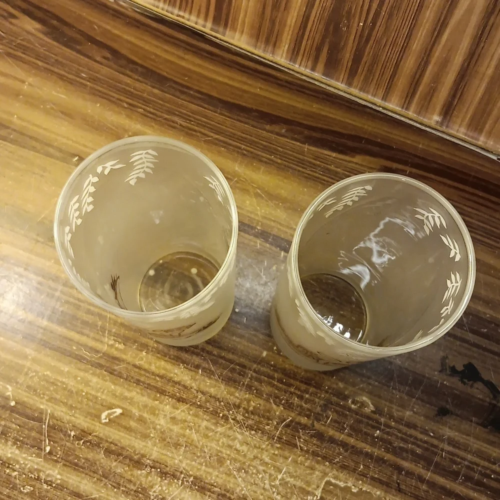 Vintage Libbey White Rocks tall frost nymph fairy highball barware glasses